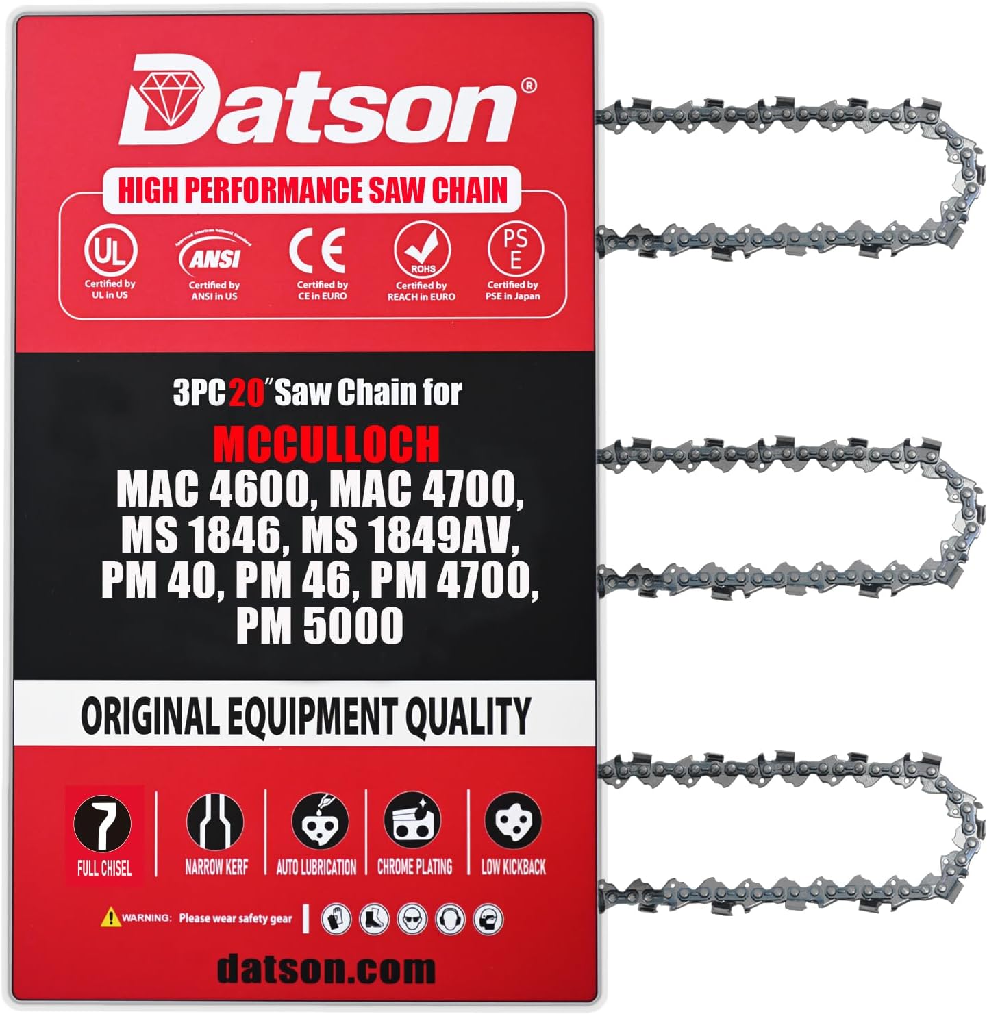 20 Inch Chainsaw Chain Replacement for MCCULLOCH MAC 4600, MAC 4700, MS 1846, MS 1849AV, PM 40, PM 46, PM 4700, PM 5000,HOMELITE UT10518,UT10519,UT10526,UT10550,UT10552,UT10896,UT10910, (3 Chains)
