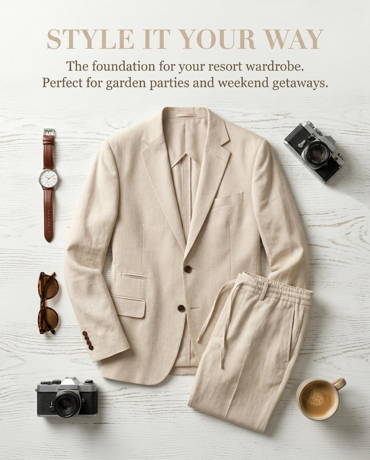 Retro Linen Mens Suit 2 Piece Slim Fit Sets Tuxedo Linen Jacket Drawstring Pant Vintage Blazer Set Prom Wedding Suits for Men