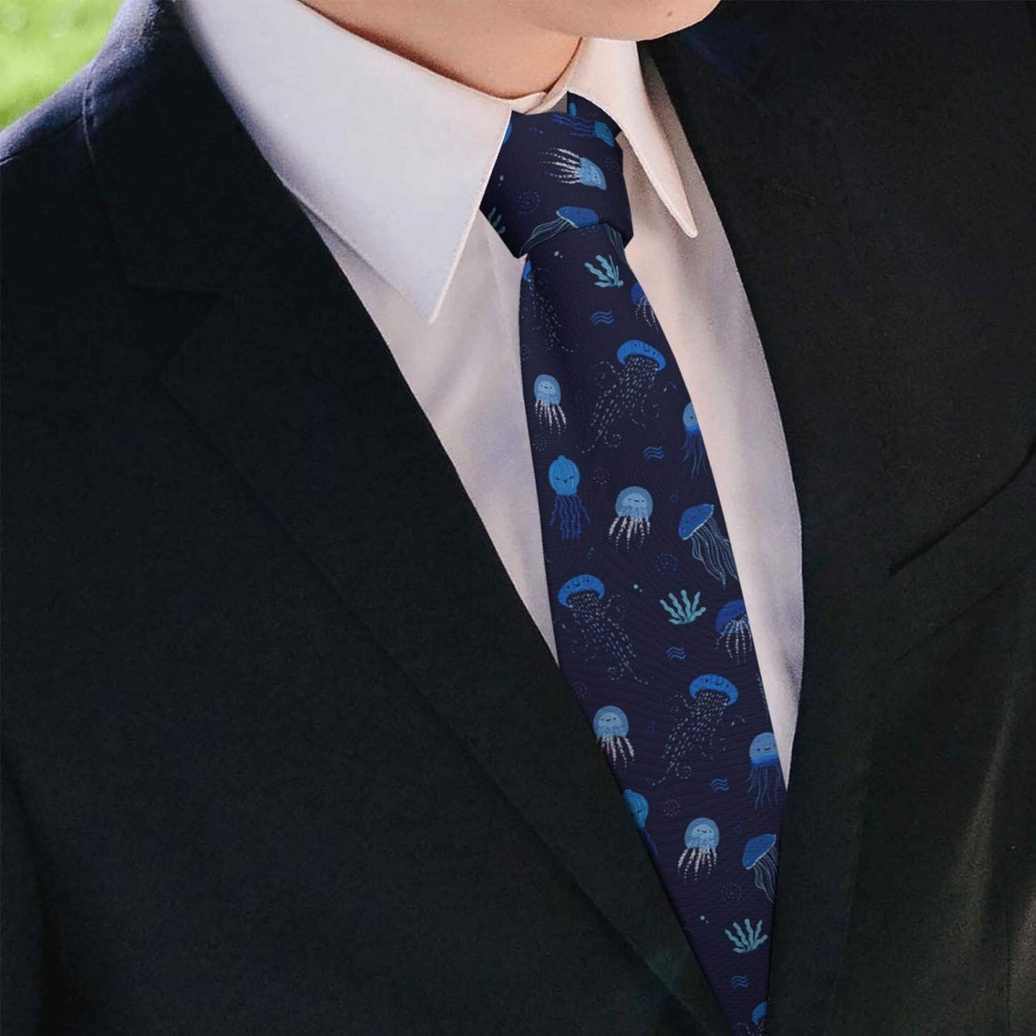 WOAIDY Mens Novelty Funny Sea Blue Tie Party Business Date Wedding Formal Casual Neck Ties Comfortable Durable Jellyfishs Necktie One Size : Clothing, Shoes & Jewelry