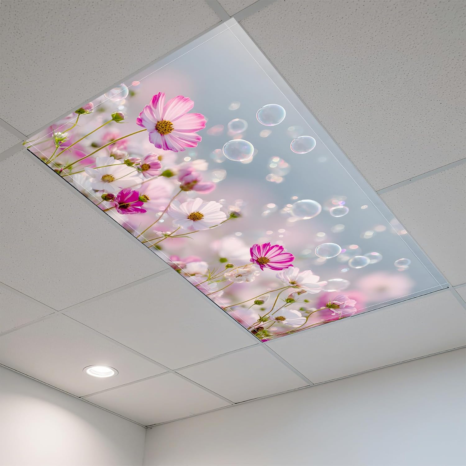 2 Pack Fluorescent Light Covers- 4 x 2 Feet Magnetic Ceiling Light Cover Room Supplies (Gesang Flower)