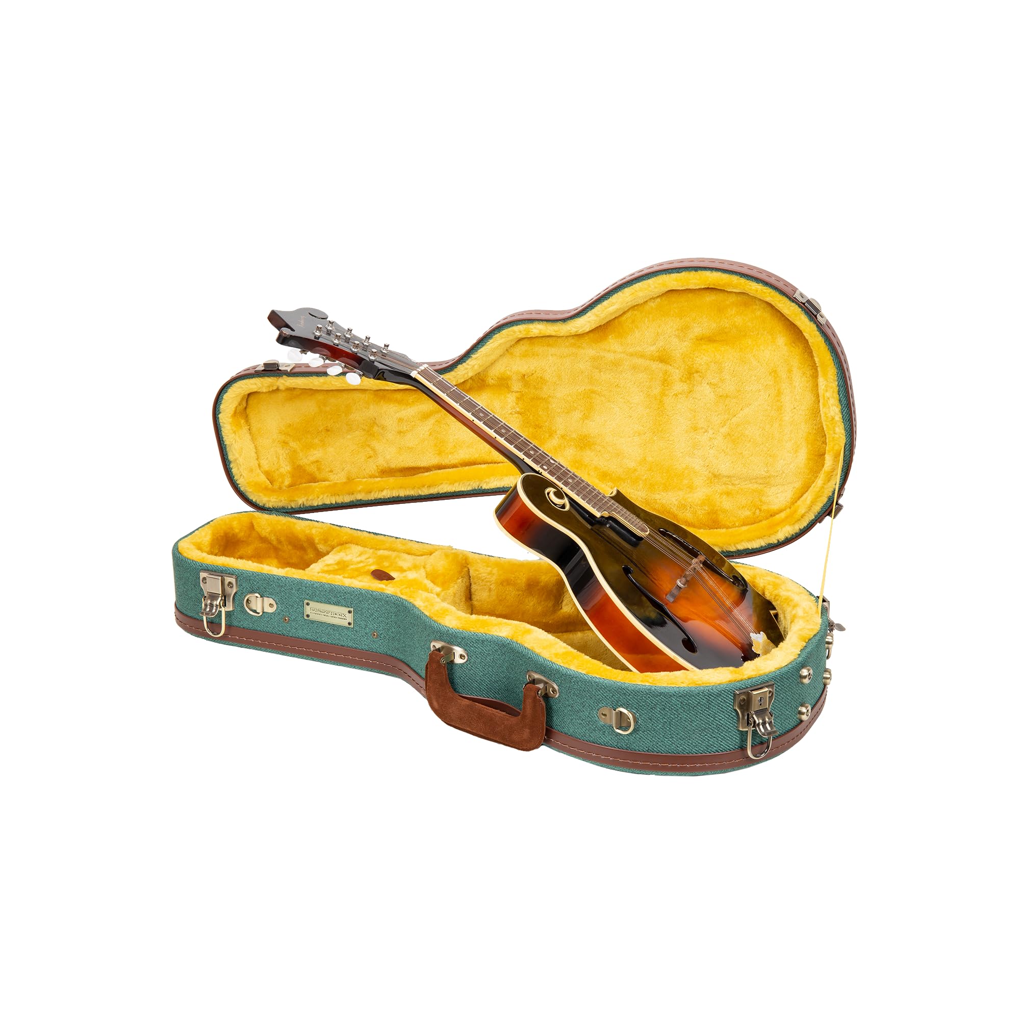 Crossrock Custodia Per Mandolino Master Series F-Style, Esterno In Tweed Blu Malachite, Guscio In Legno Riprogettato, Manico In Pelle, Cinghie Per Zaino (CRW720MFMB)-image