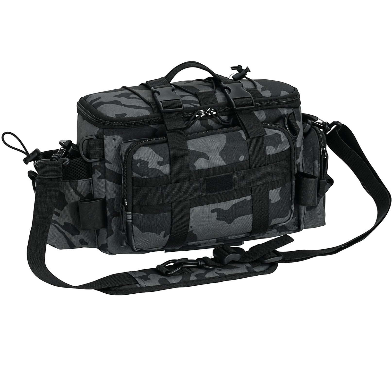 Sac de Peche, Camouflage Épaule Sac Peche avec Ceinture, bandoulière, Sangle de Tige Multi-Poches Grande capacité Pêche Stockage pour pêche aux leurres mer Eau Douce