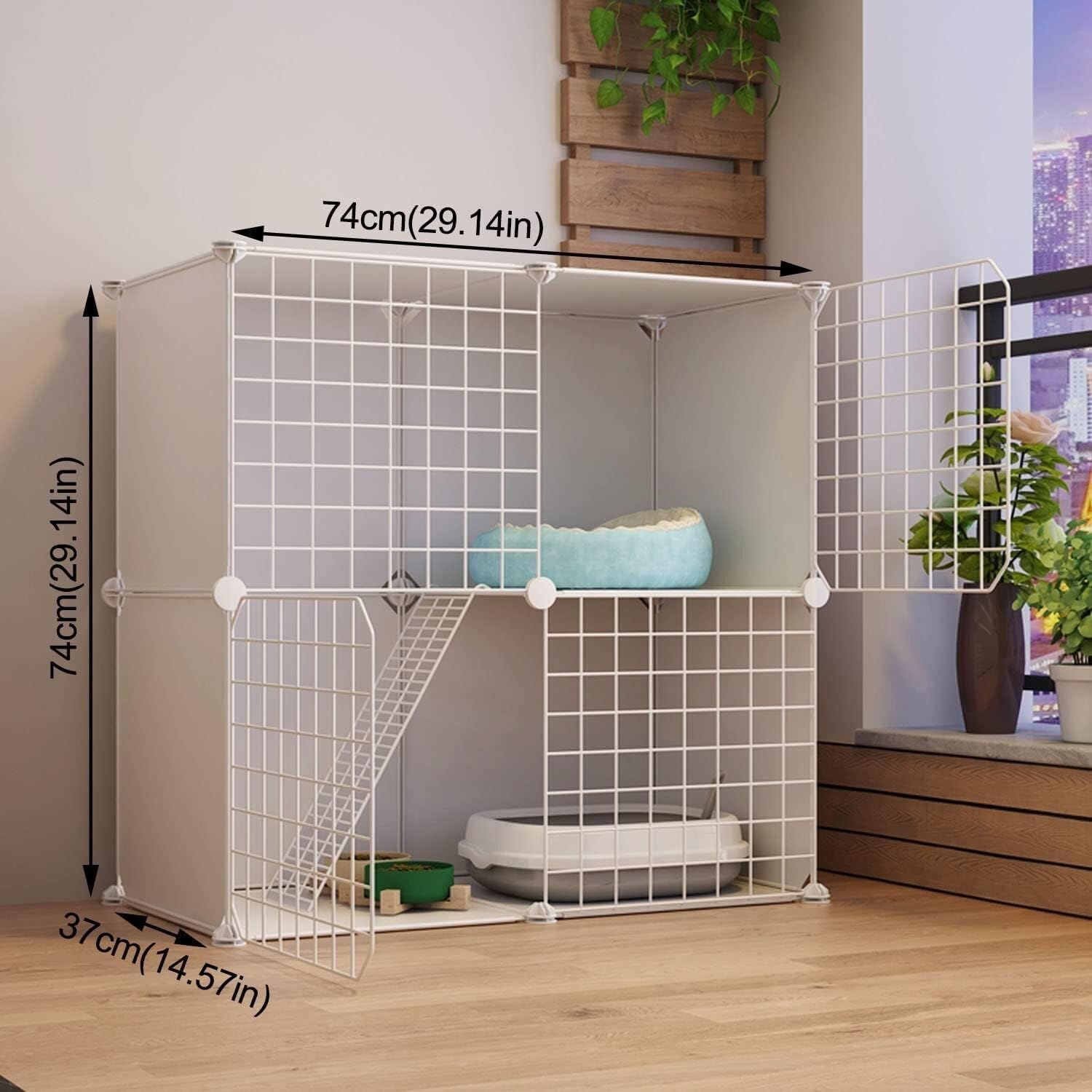 Kojce dla zwierząt domowych DIY – 2-poziomowe dla małych zwierząt(Black 74x37x74cm)