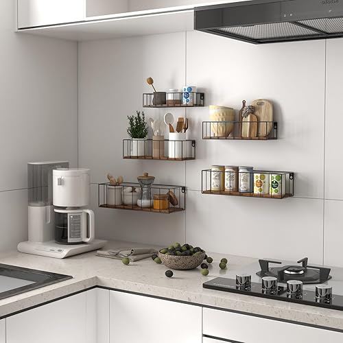 Miniatura 5 de CRUGLA Floating Shelves Wall Mounted Set of 5, Hanging Storage Wall Shelf with Rail for Bathroom, Bedroom, Living Room, Kitchen