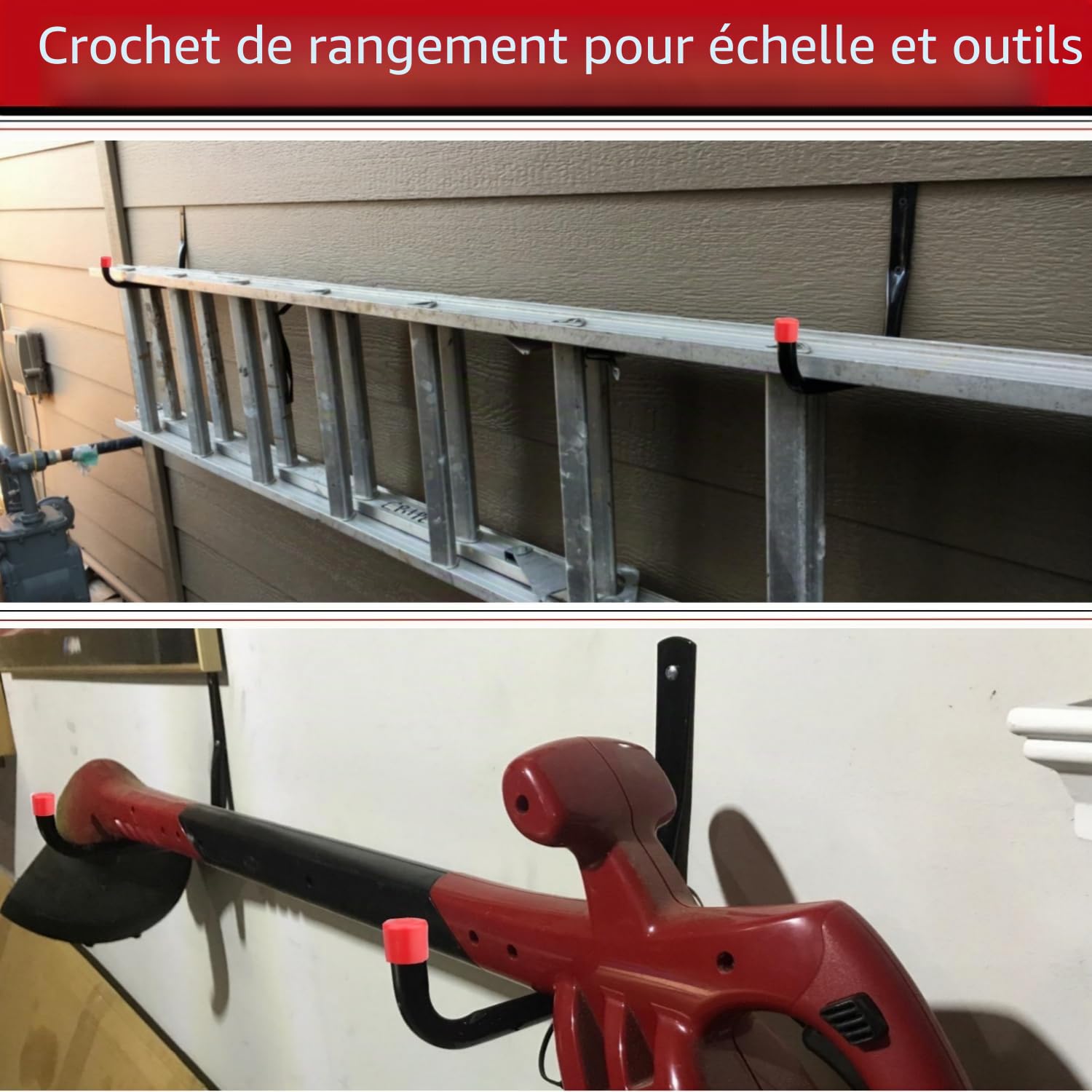 Crochets de rangement de garage, crochets muraux robustes de 17 cm pour organiser les outils de jardin, échelle, vélo