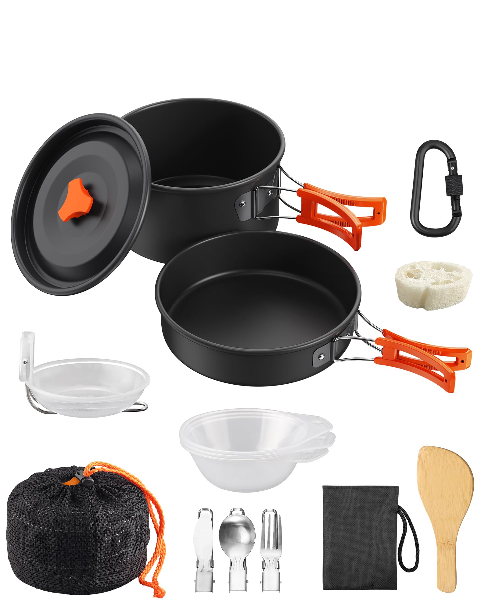 HOMGEN Aluminium Camping Cooking Set with Folding Cutlery for 2-3 People