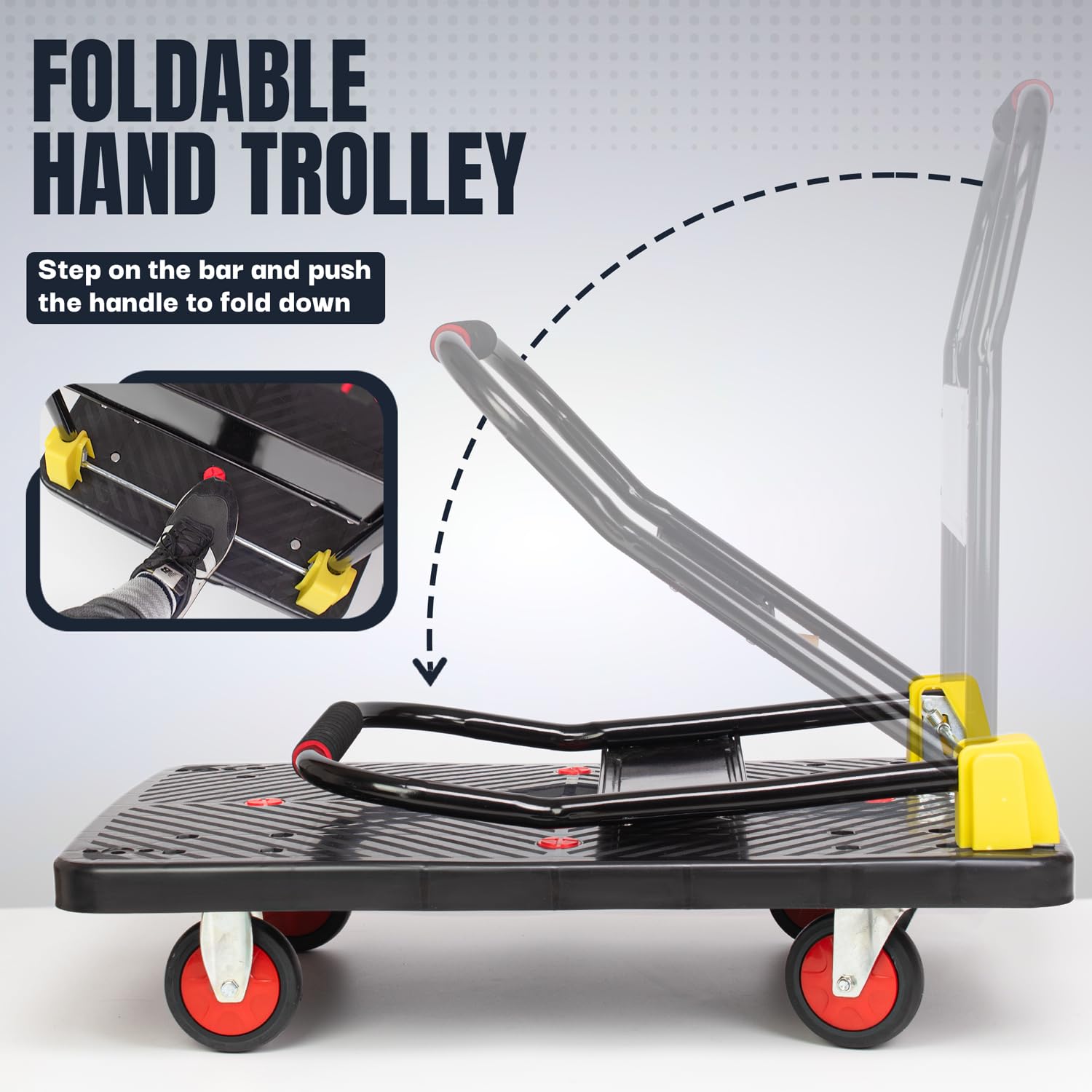 Carrello resistente con piattaforma di 400 kg con 2 corde elastiche con ganci, carrello multiuso multiuso – pieghevole versatile