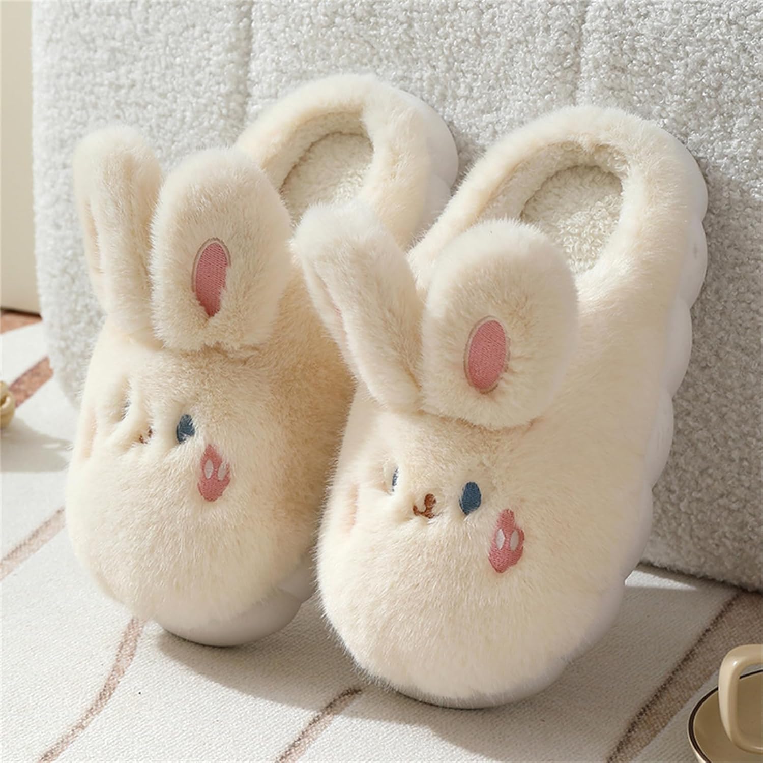 Women's Warm Plush Bunny Animals Slippers Adult Cotton Men's Indoor non-slip Home Thick Bottom Slippers for Winter - Image 3