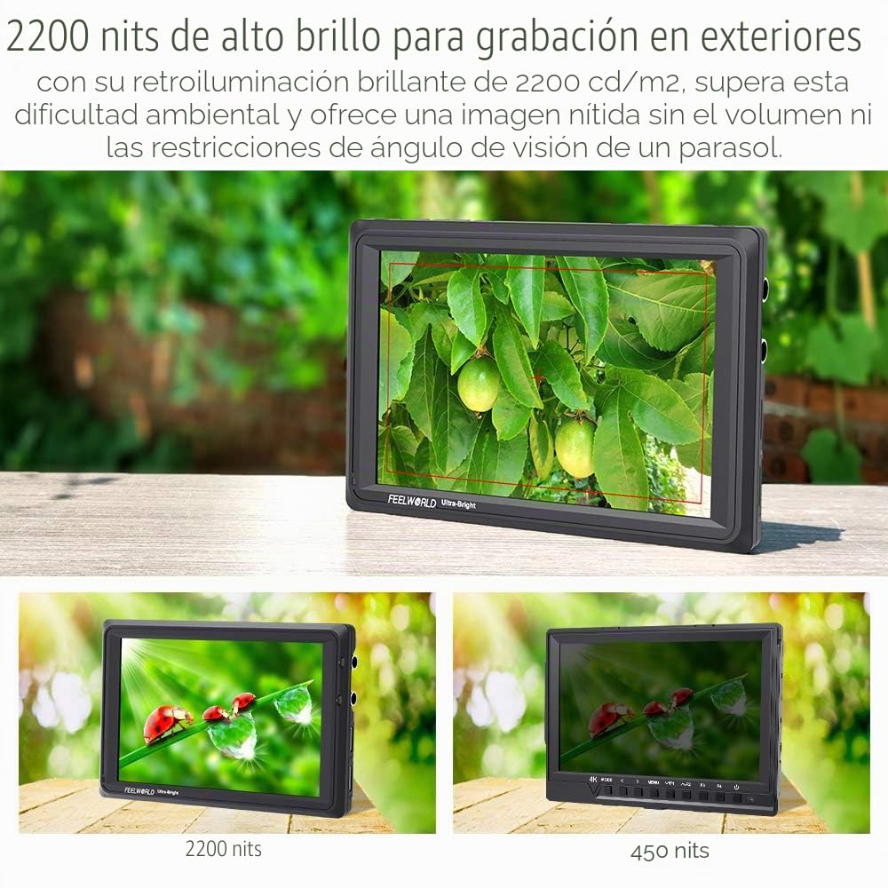 Feelworld FW279S 7 Pulgadas Ultra Brillante On Cámara Field Monitor de Campo DSLR Camera Full HD Focus Video Assist 1920x1200 IPS con 4K HDMI 3G SDI Input Output 2200nit Alto Brillo