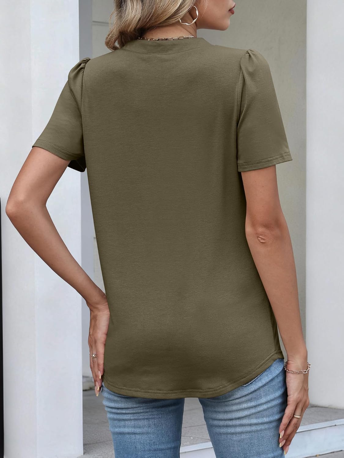 ANRABESS Womens Tops Business Casual 2026 Spring Short Sleeve Henley V Neck Shirts Dressy Work Blouse Summer Trendy Clothing - Image 5