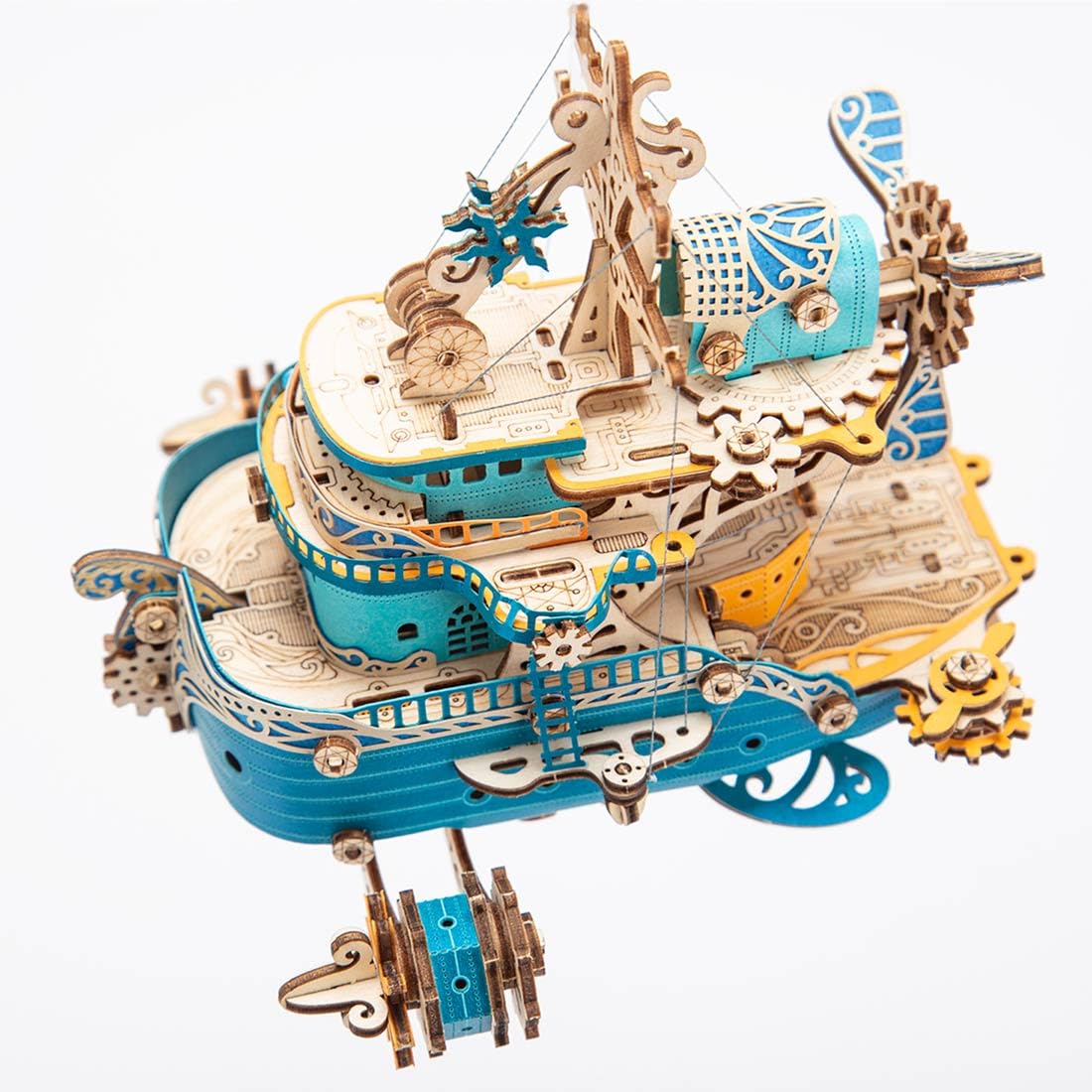 3D Drewniane puzzle dla dorosłych, sterowiec, model 3D, drewniany zestaw do budowania, statek, puzzle 3D, steampunk, statek lotniczy, puzzle 3D, drewno, do samodzielnego montażu, rękodzieło