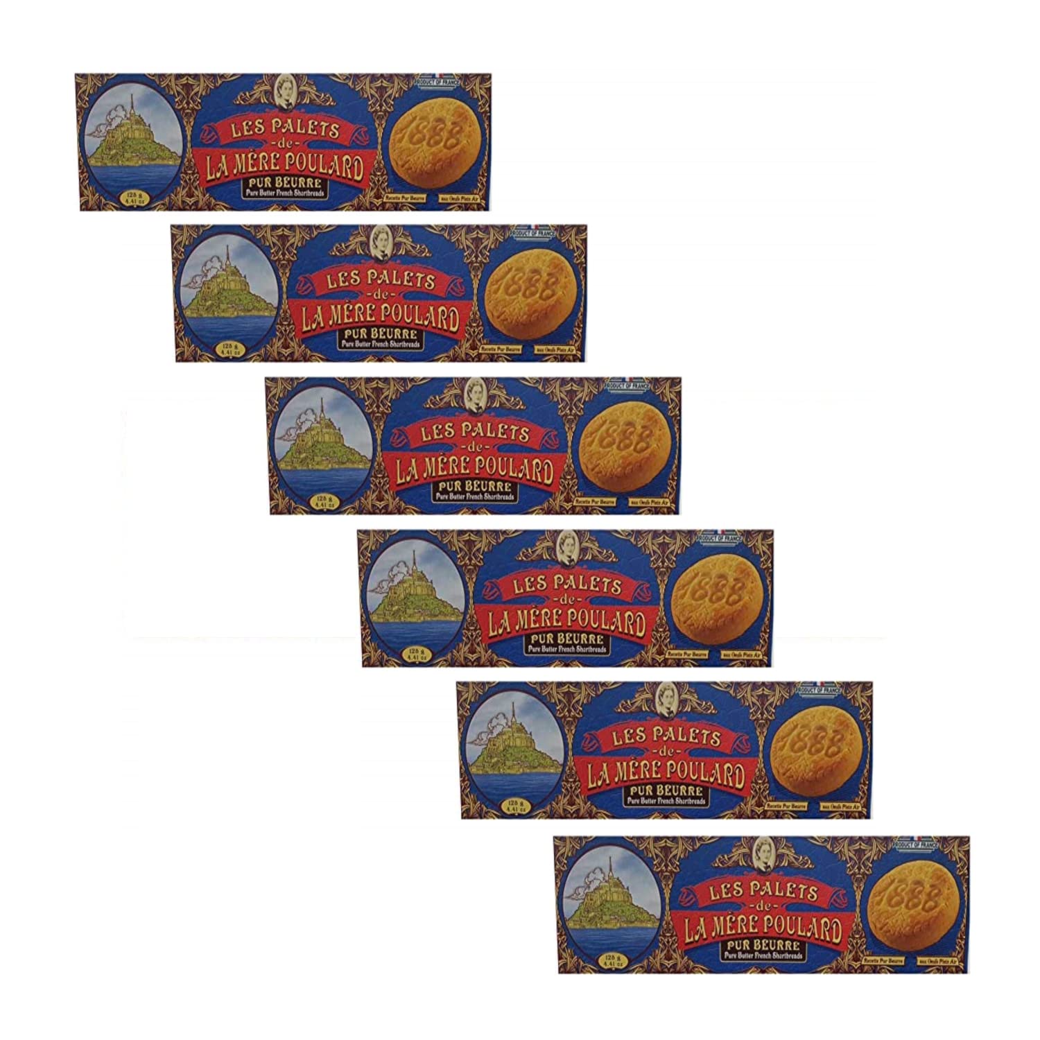 La Mere Poulard® | Biscotti al Puro Burro e Caramello | Biscotti Gusto Caramello | Biscotti Tradizionali con Burro - 6 Blister x 125 Gr