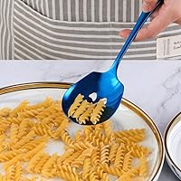 Vista 8 de Meisha - Juego de cucharas de servir, 3 cucharas de servir y 3 cucharas ranuradas, utensilios de servir de acero inoxidable azul para bufé