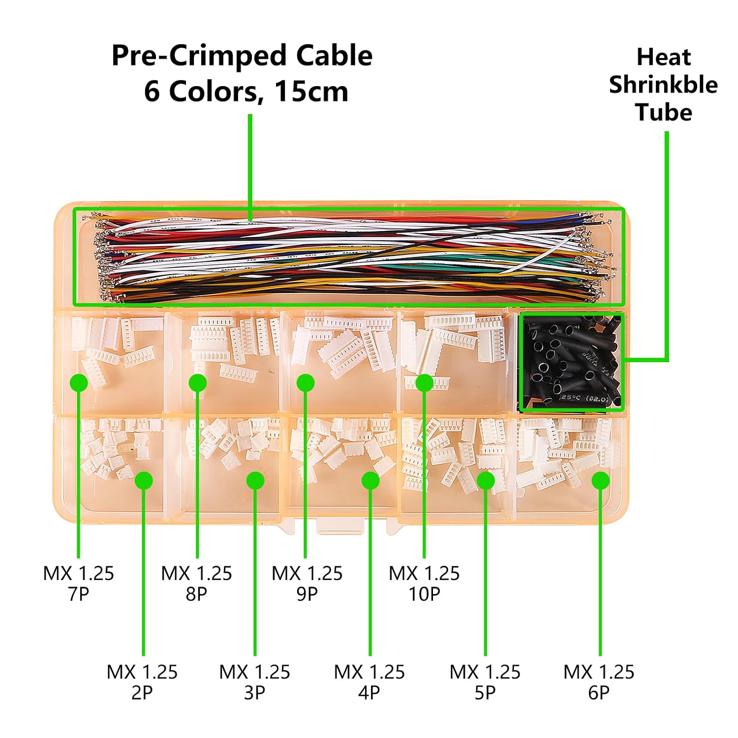 1.25mm Connectors Plug Kit 1.25mm Pitch Connectors and Pre-Crimped Cables Compatible with JST Molex PicoBlade 1.25mm 15cm Pre-Crimped Cable Wire