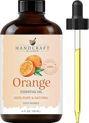 Handcraft Blends - Aceite esencial de naranja 100 % puro y natural, alta calidad con gotero de vidrio, 4 onzas líquidas tamaño grande