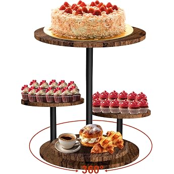 4 Tier Cake and Cupcake Stand Made of Wood 360  Rotating Cake Stand for Desserts Doughnuts Biscuits Macaroons Fruit Wedding Birthday Theme Party Cake Stand Decoration Diameter 30 cm/32 cm