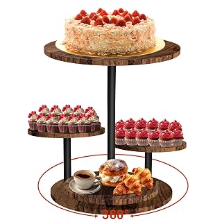 Holz Tortenständer,360°drehbares 4-lagiges Cupcake-Display mit Blumenform als Fruchtschale oder Tablett, einfach zusammenzubauen für Partys, Hochzeiten, Festivals - Amazon product rated Grade A