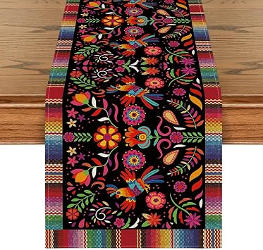 Artoid Mode Bird Dia De Los Muertos Serape Mexican Fiesta Table Runner, Cinco De Mayo Day of The Dead Kitchen Dining Table Decoration for Home Party Decor 13x72 Inch