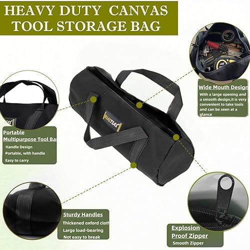 Miniatura 4 de Bolsas de herramientas pequeñas de 14 pulgadas para hombres, bolsa de almacenamiento de herramientas con cremallera de boca ancha, bolsa de