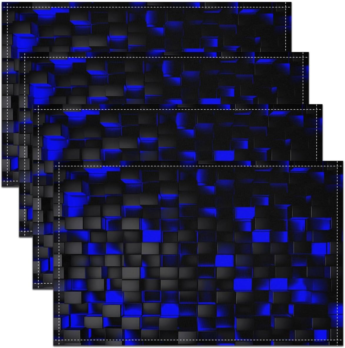 Abstract Lattice Kids Placemats Set of 4,Geometric Check Pixelated Gaming Table Place Mats,Miners Blocks Video Games Kitchen Decor,Black Blue Placemat Kitchen Table Decoration 12"x18"