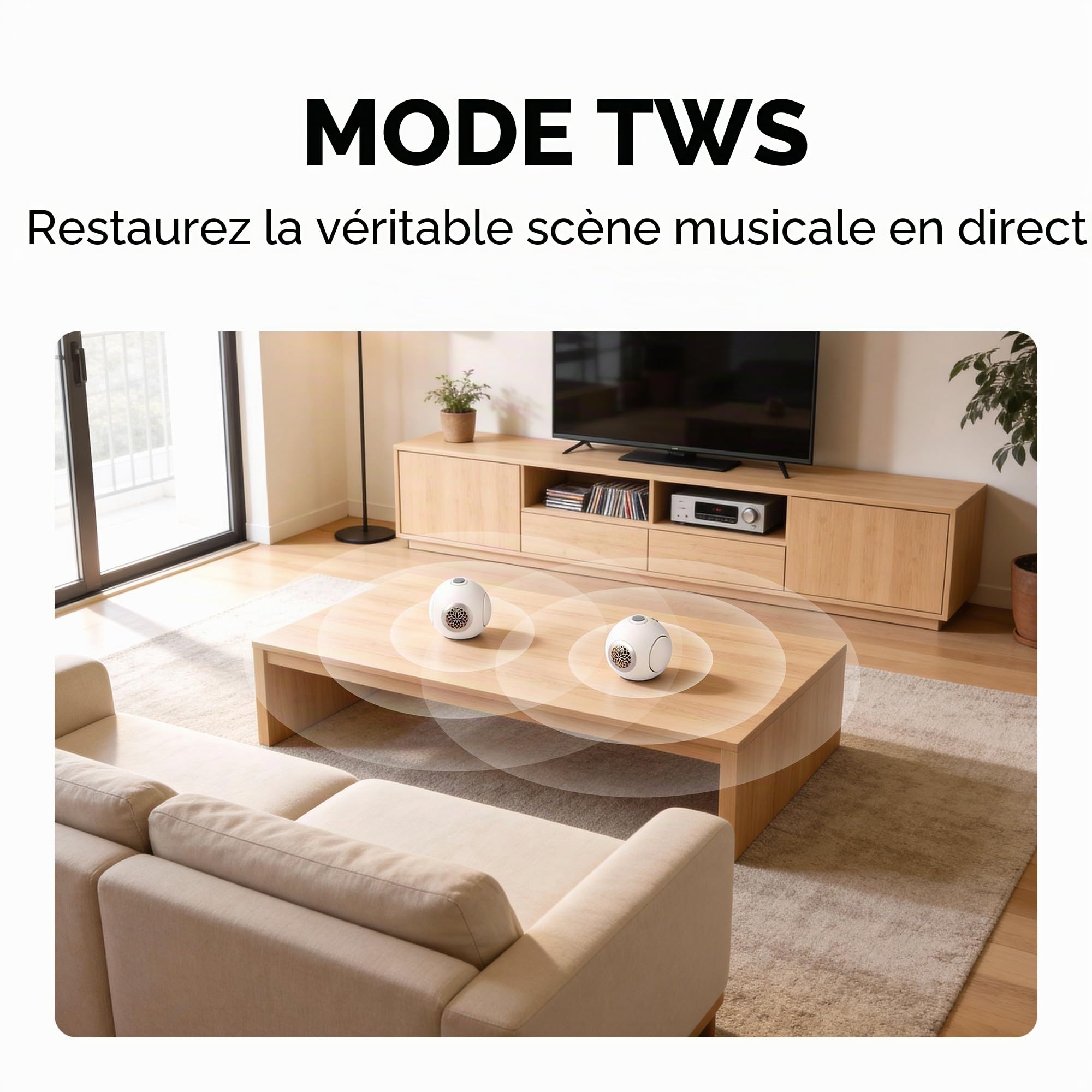 UB+ dBMiNi, Enceinte Bluetooth Portable, Hi-FI, Ultra-Basses, Sphérique | Enceinte compacte, Longue autonomie, Double basse, Étanchéité, TWS, Idéal pour l'extérieur / la maison(Blanc Perle)