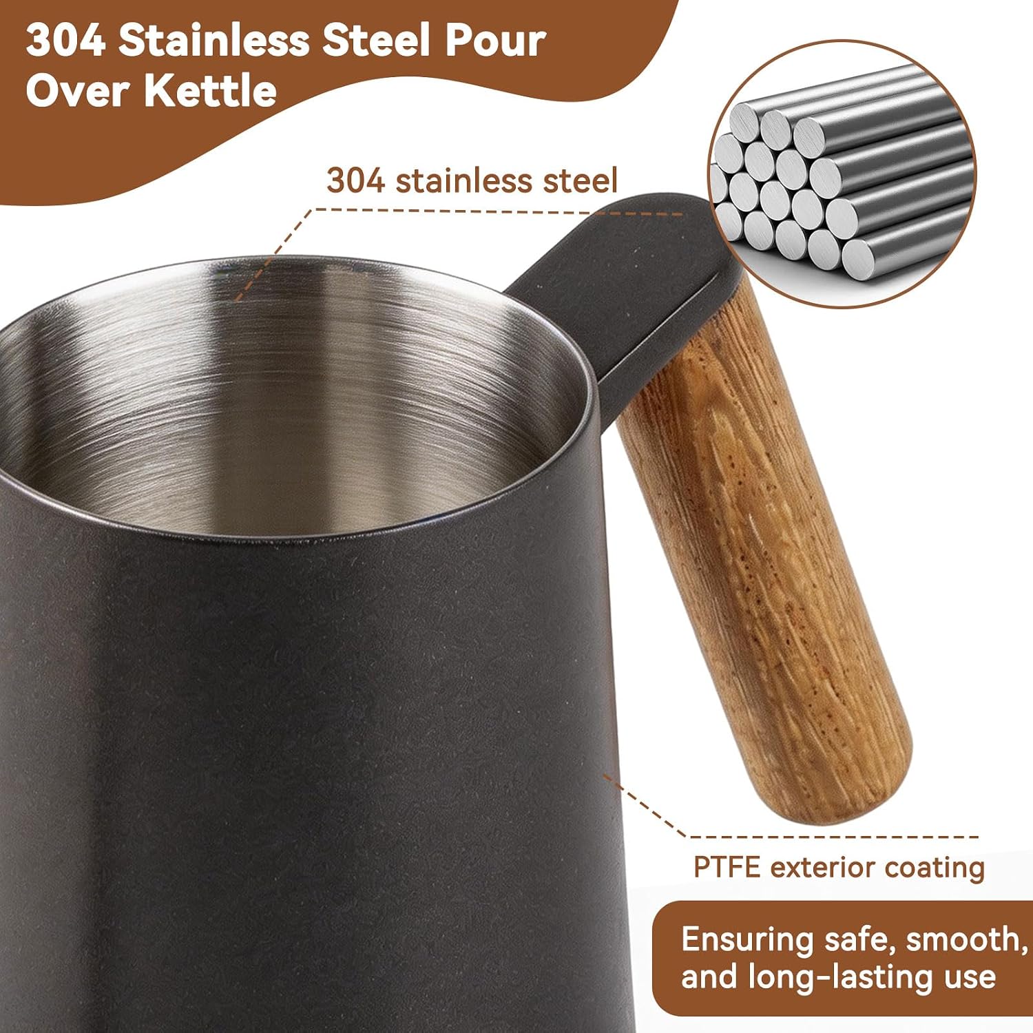 Gooseneck Kettle, 20oz/600ml Small Pour over Coffee Kettle with Long Narrow Spout, 304 Stainless Steel Hand Drip Coffee Tea Pot Camping Coffee Pot for Travel Outdoor, 10.2 X 5.3 X 3.54inch（Black）