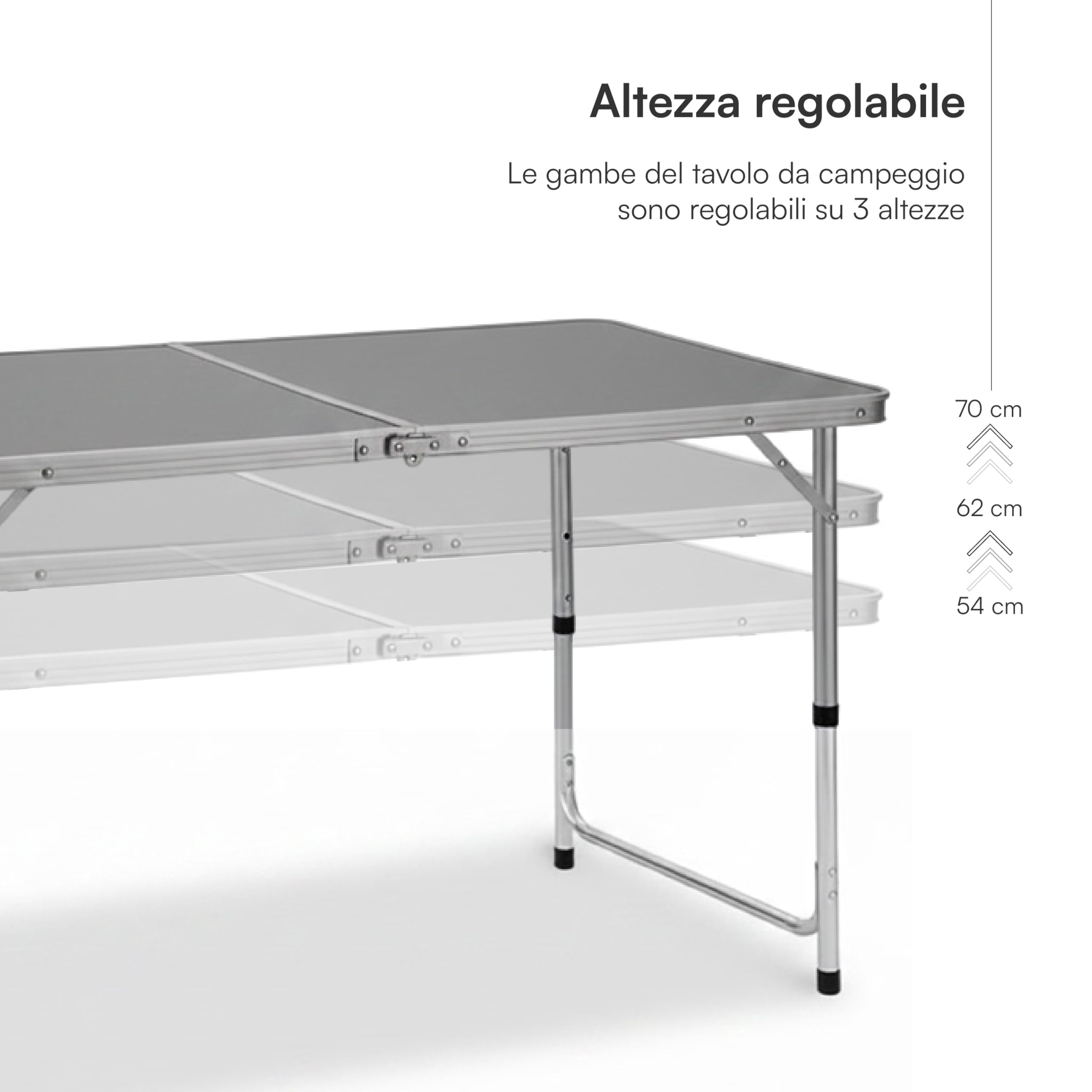 Baroni Home Tavolo Pieghevole da Campeggio con 4 Sedie Richiudibili, Tavolino Portatile in Alluminio con Piano in MDF, Leggero, Ideale per Campeggio, Spiaggia, Picnic e Outdoor, Tavolo Grigio 120 cm