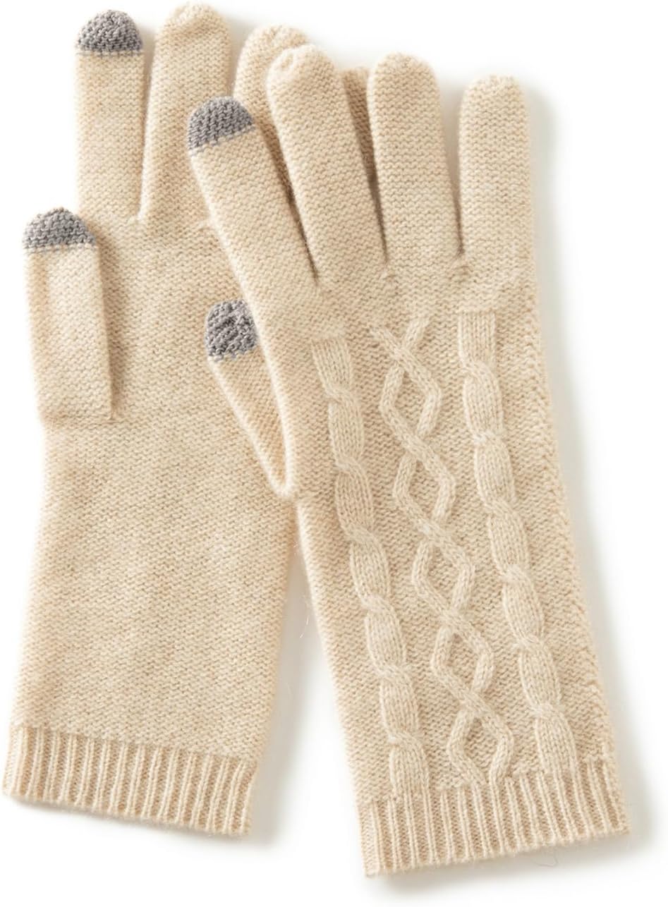 Women's Cashmere Blend Merino Wool Winter Gloves, Knitted, Ultra Soft, Ribbed Cuffs, Warmth, Touchscreen Compatible
