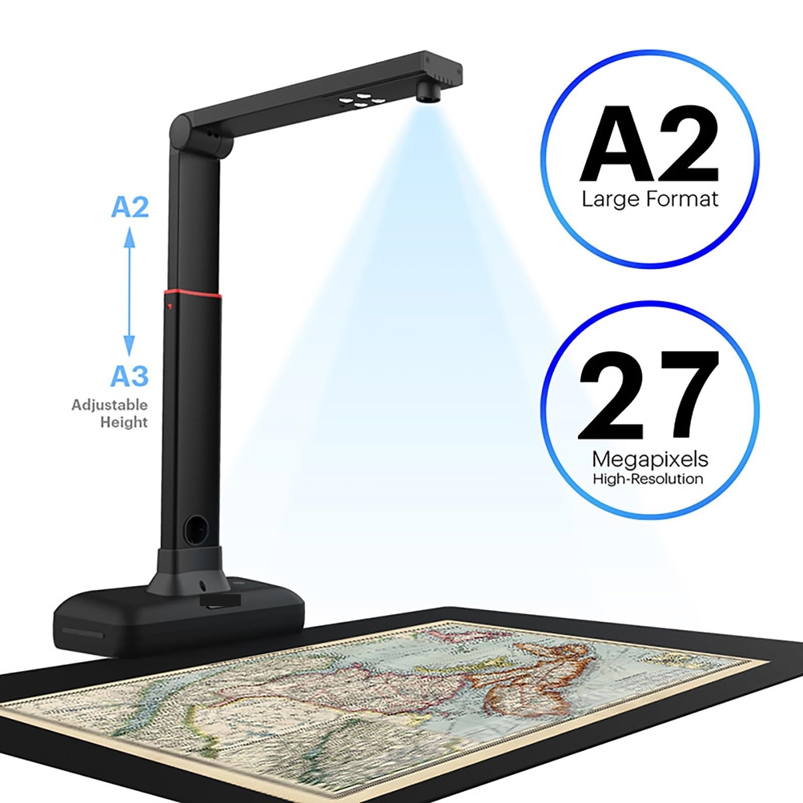 Escáner de documentos y libros con cámara HD de alta resolución S21 CaptureA2 de 23MP, altura automática plana, OCR en varios idiomas, Windows Macos