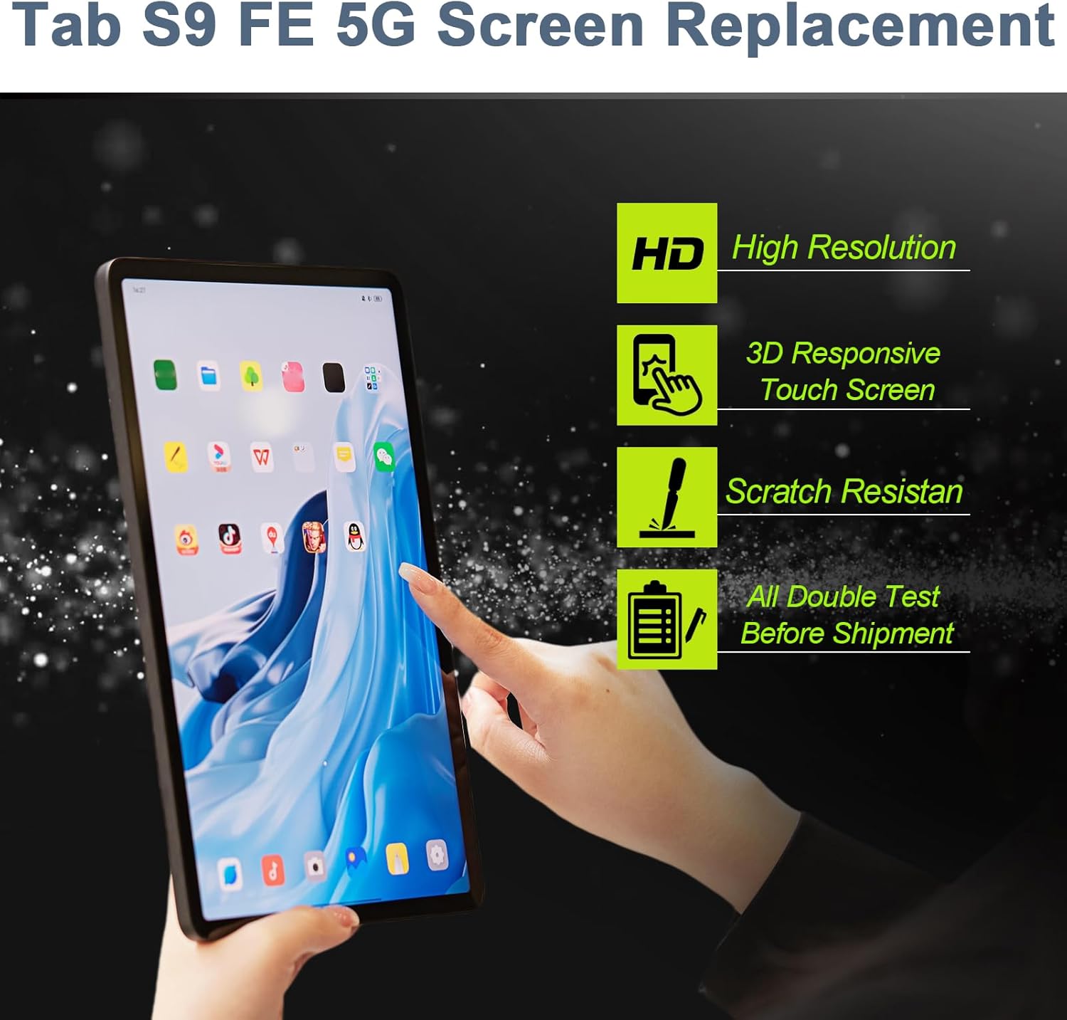 Screen Replacement for Samsung Galaxy Tab S9 FE SM-X510U X510W SM-X516U X516W 10.9" LCD Display Touch Screen for Galaxy Tab S9 FE 5G Digitizer Assembly Black with Tools