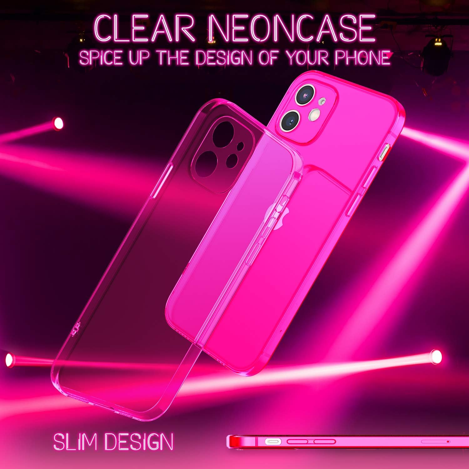 NALIA Clear Neon Cover Compatible with iPhone 12 Case, Transparent Colorful Silicone Bumper Protective See Through Skin, Slim Shockproof Mobile Phone Protector Flexible Rugged Soft Back, Color:Pink