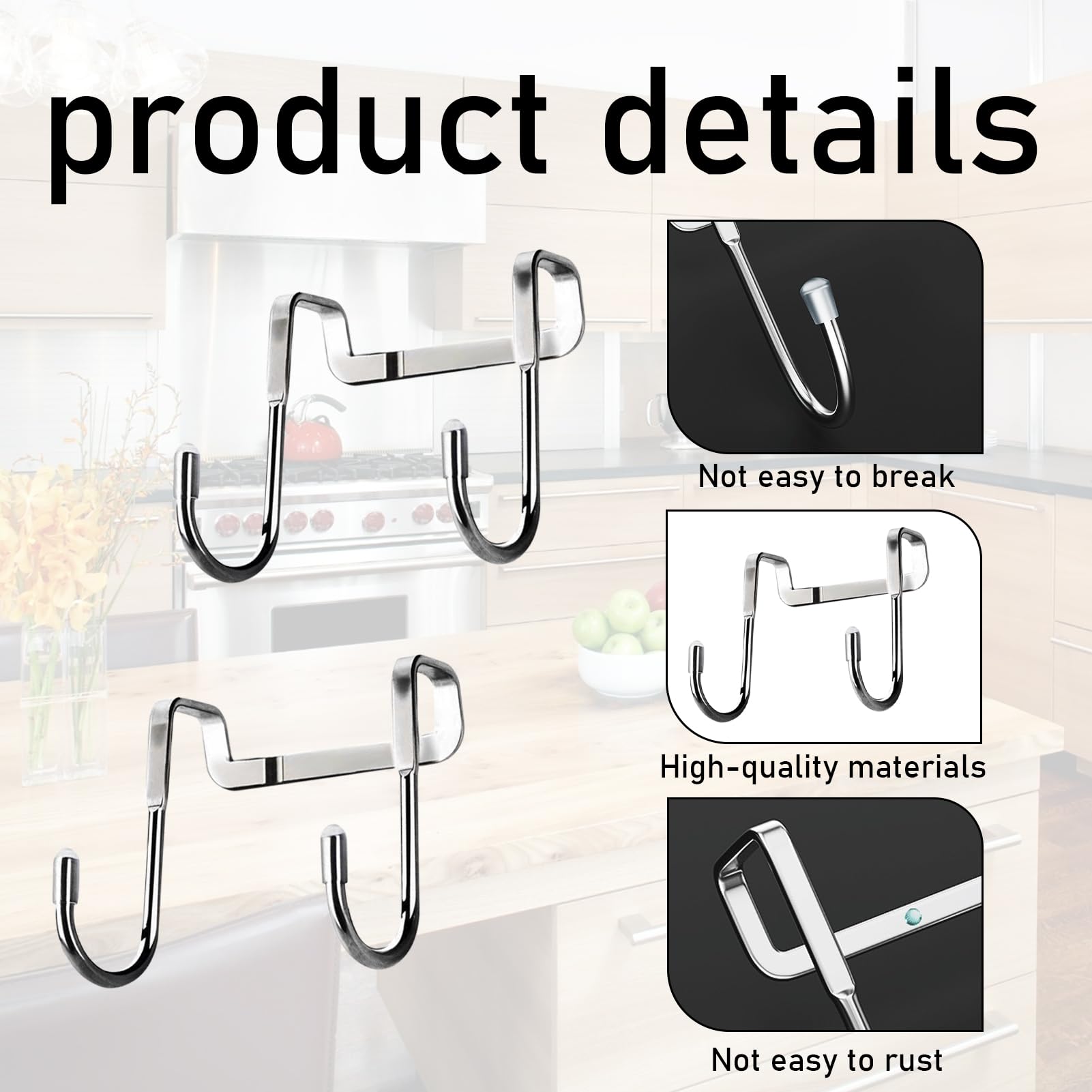 2PCS Door Hooks Over The Door Hook Hanger Sturdy and Waterproof Kitchen Cupboard Over Door Hooks Durable High Load Carrying Capacity Towel Rail Over Door Hook for Bathrooms Kitchen Cabinet Wardrobe - Image 3