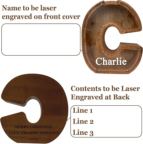 Miniatura 3 de Alcancía personalizada grande de madera con letras para niños - (grabada con láser) alcancía personalizada para niños y niñas - bancos de madera con