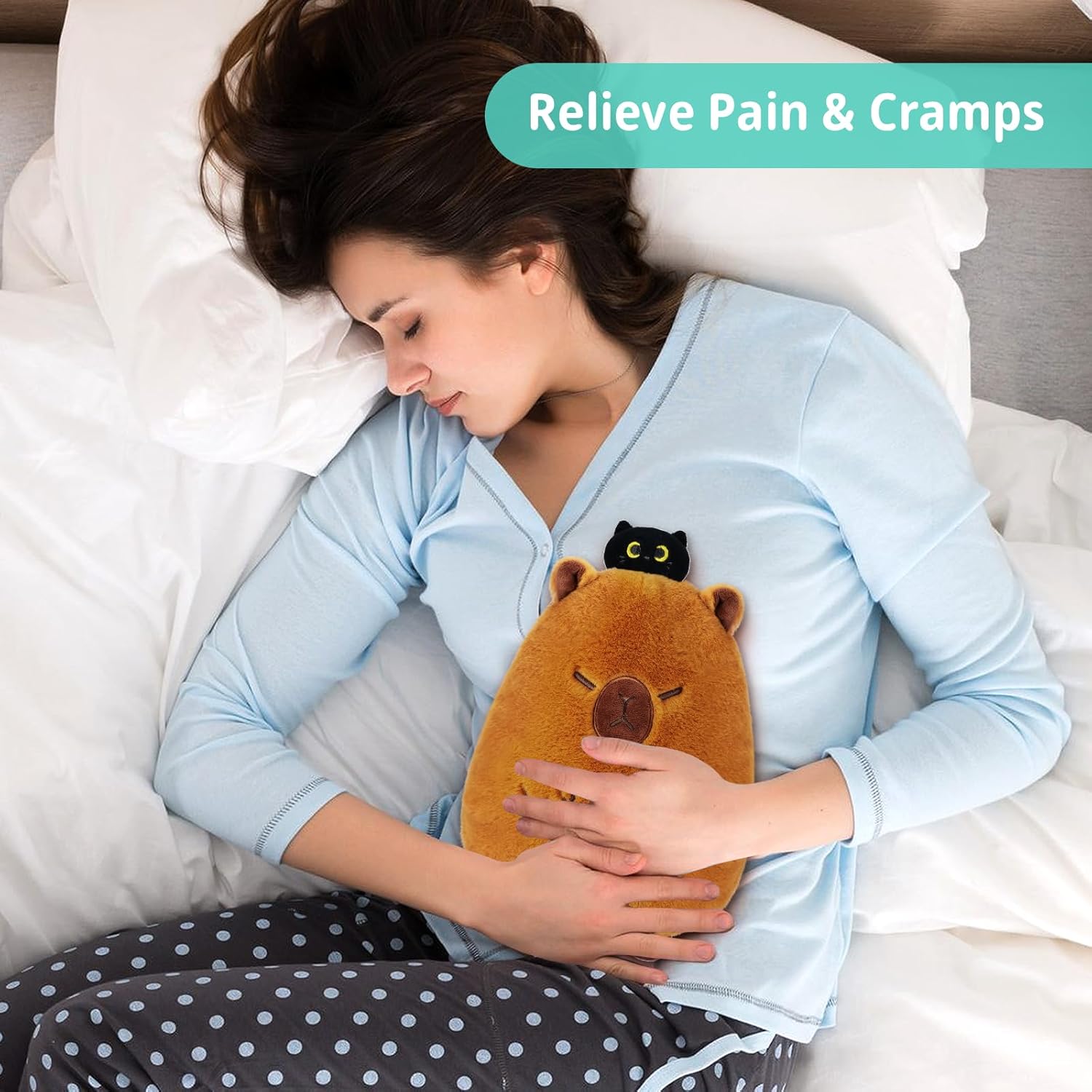 Microwave Heating Pad for Period Cramps, Capybara Black Cat Microwavable Heating Pad for Women and Kid, Plush Stuffed Animals with Lavender Scented, Valentines Heat Pack for Shoulder Neck Pain Relief - Image 6