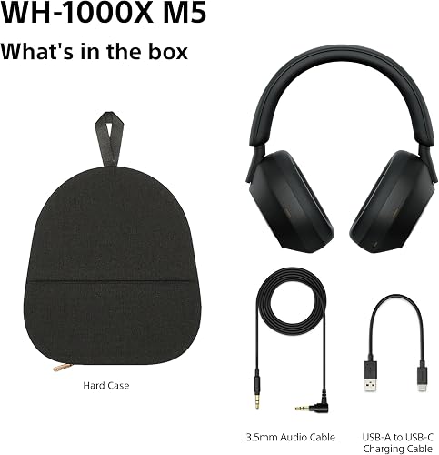 Sony WH-1000XM5 Hard Case Premium Noise Cancelling Wireless Over-Ear Headphones, Bluetooth, Clear Call Quality, Hi-Res Audio, Up to 30hr Battery Life, Includes Hard Case, iOS & Android - Black - 11