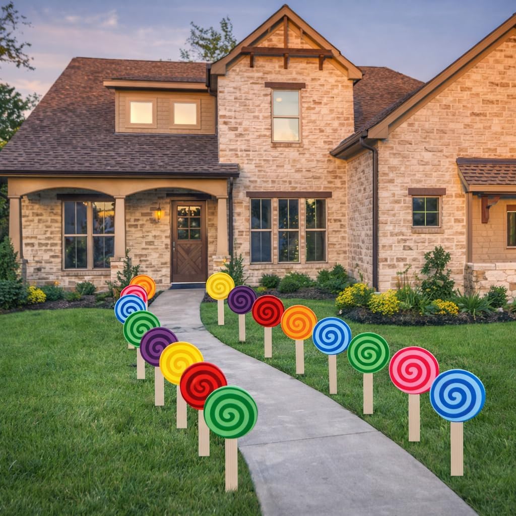 VictoryStore Candy Party Decorations: Lollipop Yard Signs - Pathway Decorations Includes 32 stakes