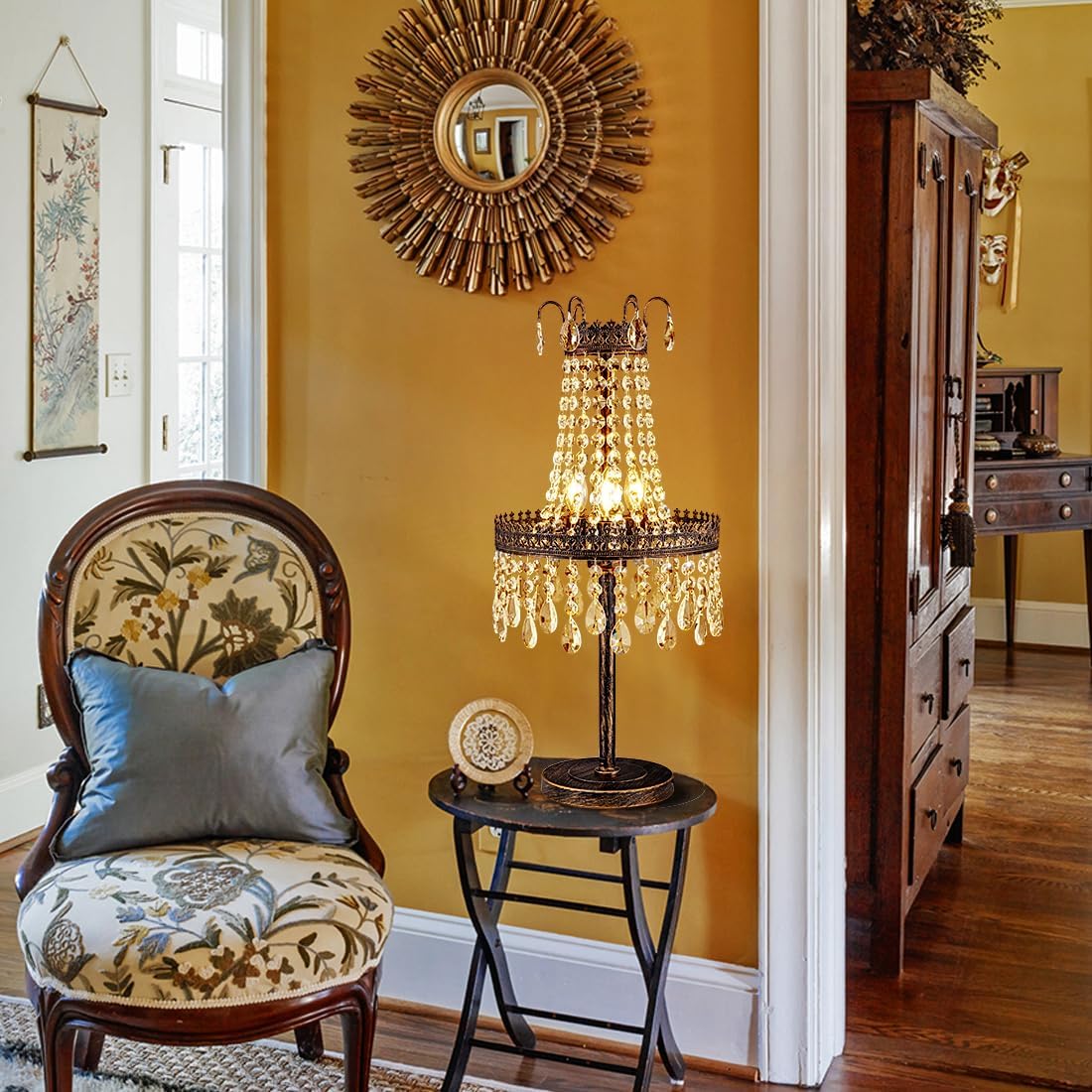 TOCHIC 3 Lights Crystal Table Lamp for Bedroom, 28.2" Tall Bedside Table Lamp for Living Room, Antique Bronze Desk Nightstand Lamp for Dining Table, Foyer, Entryway, Staircase, Home Office, Kids Room