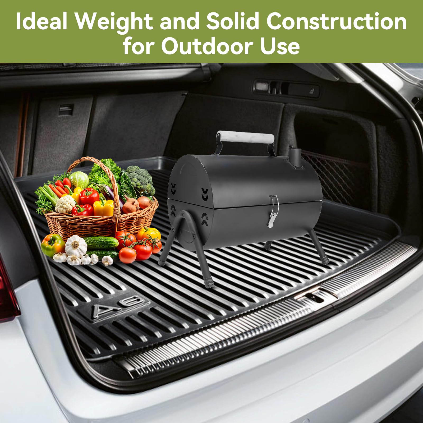 Barbecue au charbon de bois Petit Grill Pliable Double Surface de Cuisson BBQ Mini Grill en Valise avec Couvercle Grill de Table Portable pour Camping en Plein Air, Balcon et Pique-Nique