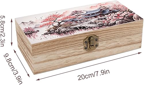 Miniatura 2 de Oriental Temple Garden - Caja de almacenamiento de madera con cerradura con bisagras, baúl decorativo hecho a mano, elegantes cajas de decoración