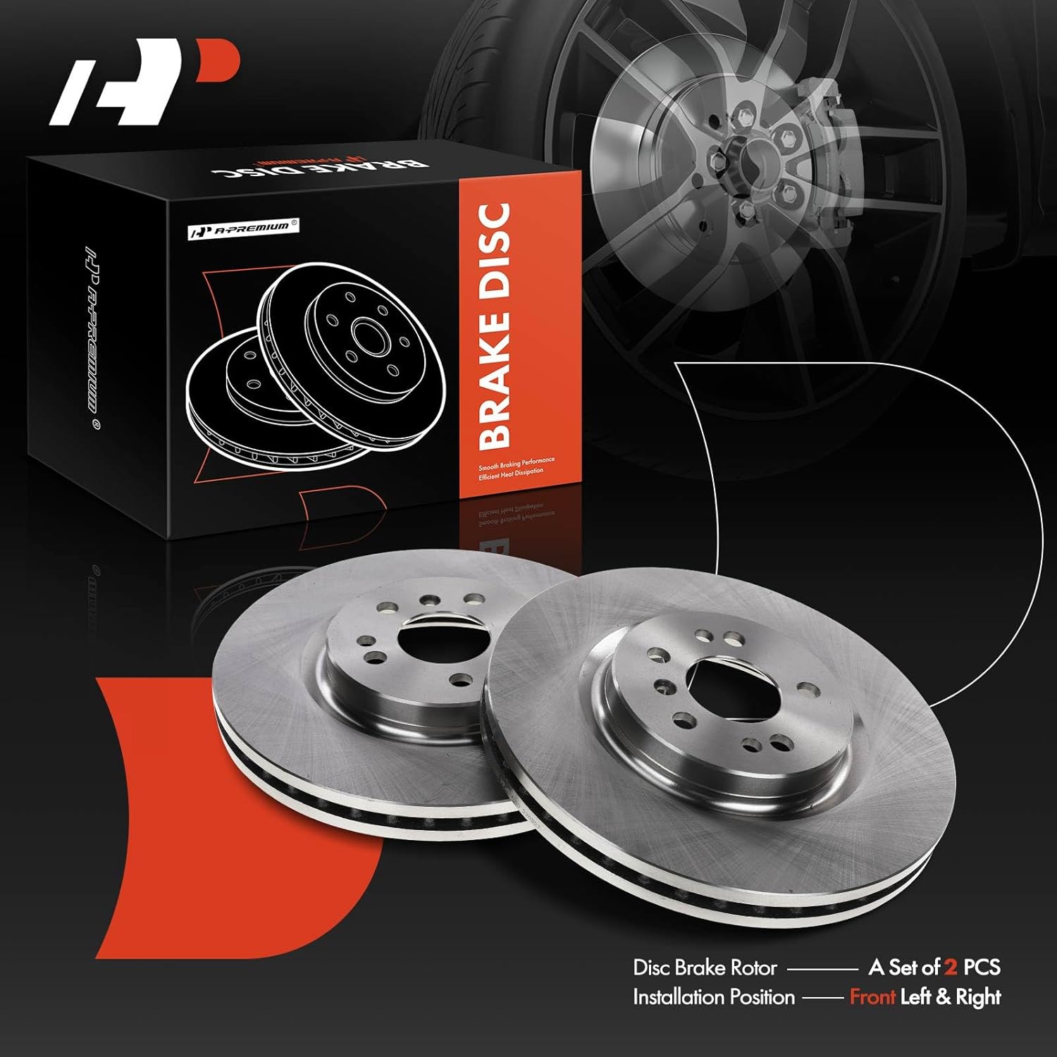 A-Premium 12.99 inch (330mm) Front Vented Disc Brake Rotors Compatible with Select Mercedes-Benz Models - R320 ML320 2007-2009, R350 2006-2012, R500 ML500 06-07, ML350 06-11, ML450, ML550, 2-PC Set