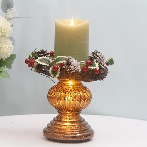 Miniatura 6 de Juego de 2 portavelas de cristal de mercurio con luces, portavelas para velas de pilar, candelabros, decoración perfecta para bodas, hogar, mesa de