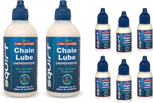 Squirt Chain Lube for Bikes 2 Pack 120ml & 0.5oz, 6 Pack Bundle Long-Lasting Lubricant for All Bike Chains All-Weather Dry Lube to Reduce Noise & Chainsuck