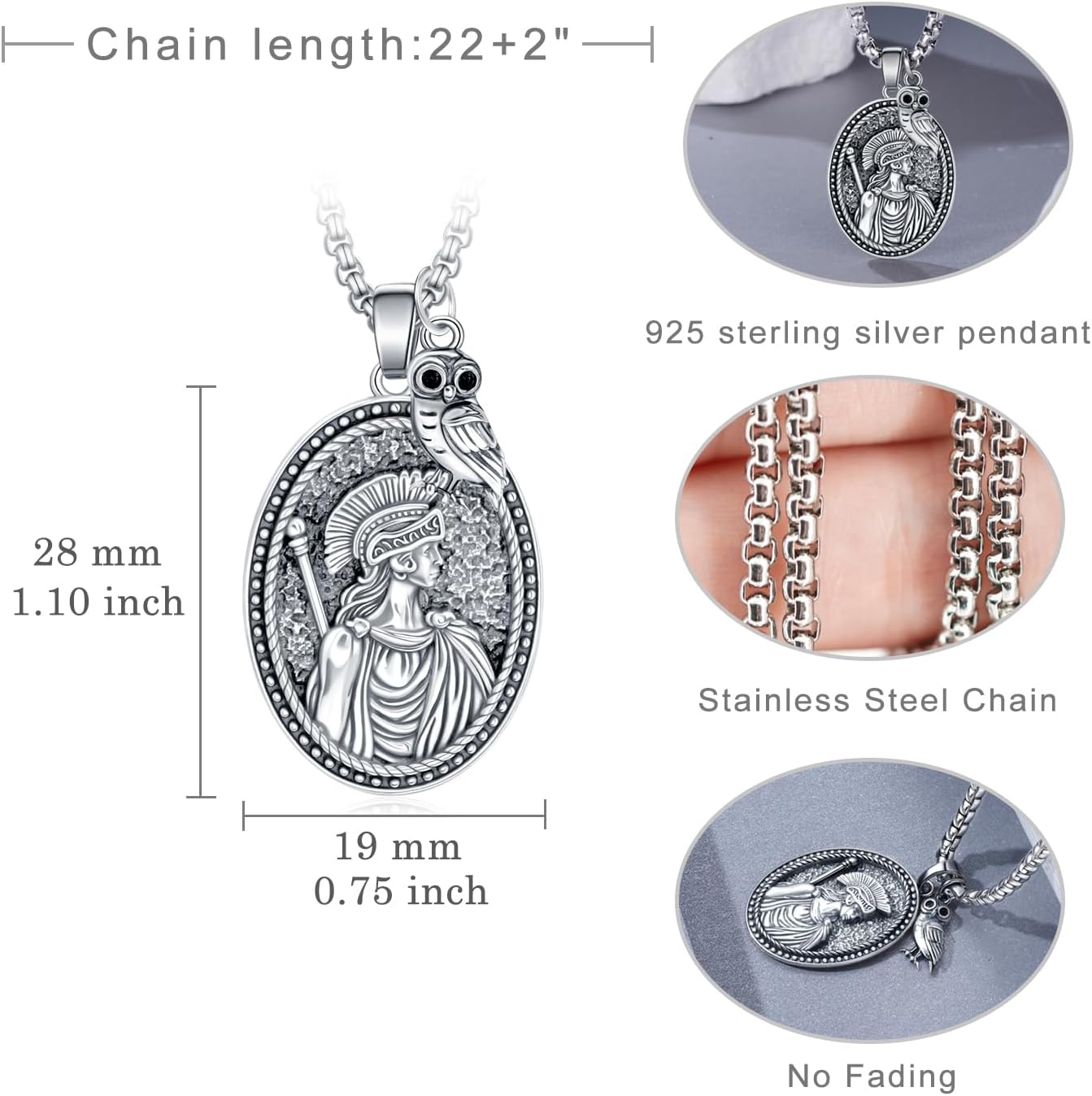 Athena Necklace 925 Sterling Silver Athena Owl Necklace Greek Mythology Jewelry Gifts for Men Women - Image 4