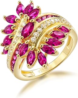 Statement Flower Ring, 14K Gold Plated, Size 6 to 10, Pink, Yellow, Green Leaf Stones, Opal, Sapphire, Ruby, Emerald, Sterling Silver, Cocktail, Engagement, Promise, Party Ring for Women