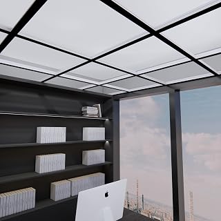 EMAYUU 64 Sq Ft White Galvanized Steel Drop Ceiling Grid Kit for Basement, Kitchen, Bathroom, Lobby - Easy Snap-In Install