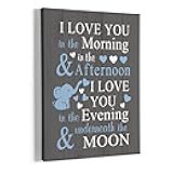 HIWX Baby Elephant Nursery Decor - I Love You In The Morning Sign Framed Canvas Painting Wall Art Decor, Elephant Wall Art, Baby Room Bedroom 11x14