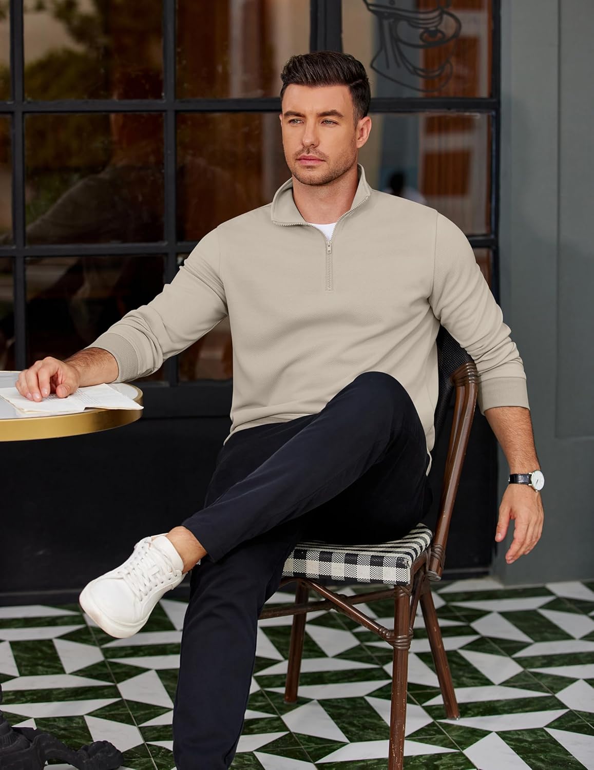 COOFANDY Men's Quarter Zip Pullover Mock Neck Lightweight Sweatshirt Long Sleeve Polo Shirt Business Casual Pullover Top