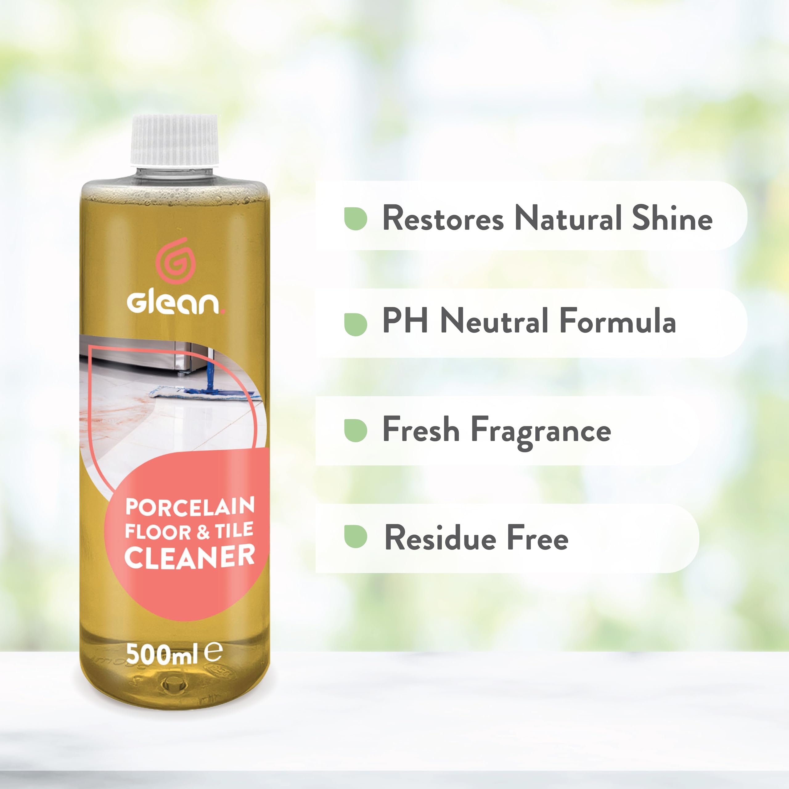 GLEAN Limpiador de Porcelana y Azulejos | PH Neutro | Limpiador Sin Aclarado Fácil de Cuidar | Para Superficies de Porcelana, Cerámica, Pulidas y Sin Pulir | Usos en Interiores y Exteriores 5 Litro