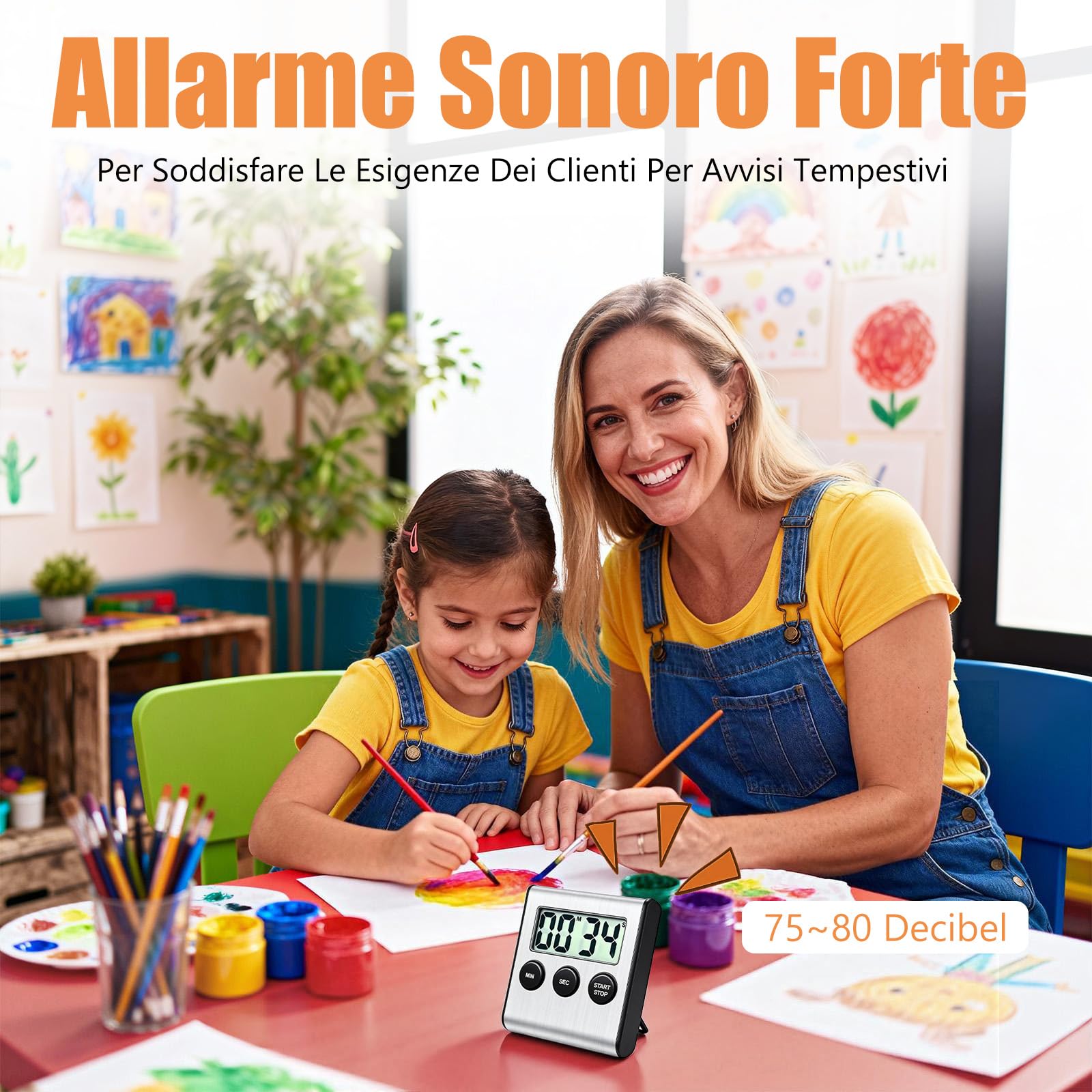 3 PCS Timer Digitale con Allarme Forte con Cifre Grandi, Timer da Cucina Digitale con Supporto Magnetico e Interruttore on/off per Cucinare, Sport, Studio, Riunioni, Acciaio Inossidabile
