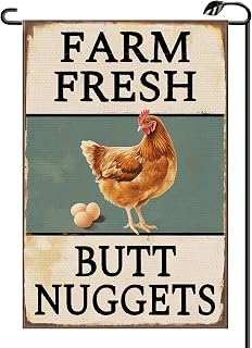 Vintage Farm Fresh Butt Nuggets Chicken Coop Garden Flag 12x18 Inch Vertical Double Sided Small Flags Farmhouse Outside Decoration For Yard (ONLY FLAG) RC12